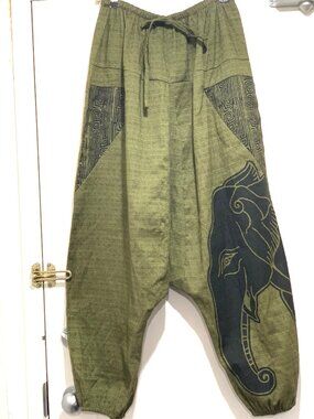 HANDMADE HIPPIE LONG CROTCH GRAPHIC PANTS SIZE M/L